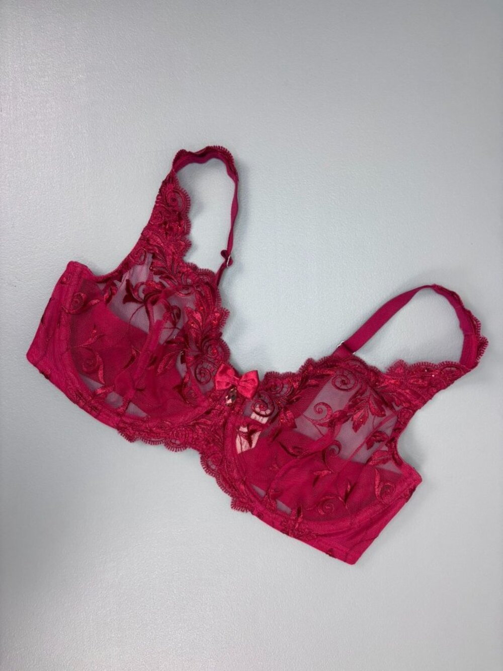 Soma 34Dโ red sensuous lace unlined underwire bra balconette embroidery